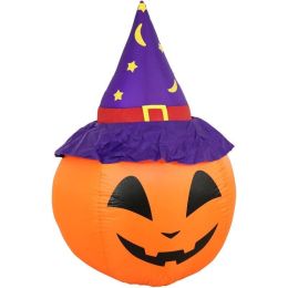 Garden Lawn Pumpkin Head Skeleton Man Inflatable Halloween Decoration - Orange - 49 in