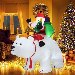 6.5 Feet Christmas Inflatable Santa Riding Polar Bear with Shaking Head LED Lights - as show