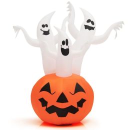 Happy Halloween Inflatable Spoof Ghost Yard Decoration With LED Lights - White - 6 FT