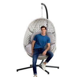Large Hanging Egg Chair with Stand & UV Resistant Cushion Hammock Chairs with C-Stand for Outdoor - Beige
