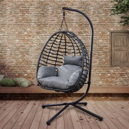 Outdoor Rattan Hanging Oval Egg Chair in Stock - Grey
