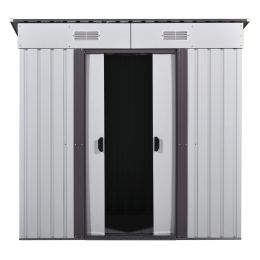 4 x 6 Ft Outdoor Metal Shed, Tool Storage House with Sliding Door and Vents, Backyard Garden Patio, Weatherproof - White + Gray