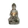 Meditating Sitting Buddha Solar Lights Outdoor Garden Patio Statue Light Decor - gray