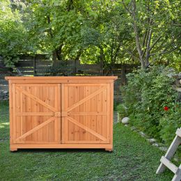 Double Doors Fir Wooden Garden Yard Shed Lockers Outdoor Storage Cabinet Unit Orange Red - Orange Red