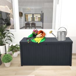 113gal 430L Outdoor Garden Plastic Storage Deck Box Chest Tools Cushions Toys Lockable Seat Waterproof - Black