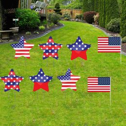 8Pcs 4th of July Yard Signs with Stakes Patriotic Star Ornament for Garden Decor - as photo shows