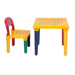 Kids Alphabet Table and Chair Set, Plastic Activity Furniture for Toddler, Study Play Arts Dining Patio Desk for Baby Girls/Boys (Age 3 and Up) RT - Y