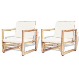Patio Chairs 2 pcs with Cushions and Pillows Bamboo - Brown