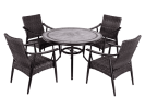 [Dropshipping] 5 Piece Patio Dining Set Outdoor Furniture, Wicker Mid-Century Modern Design Dining Chair Set with 46 inch Round Mosaic Tile Top Alumin
