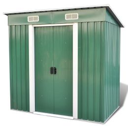 Green Pent Roof Metal Garden Shed Incl. Foundation 83 f3 - Green