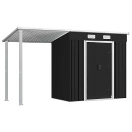Garden Shed with Extended Roof Anthracite 136.2"x47.6"x71.3" Steel - Grey