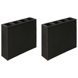 Garden Raised Bed with 4 Pots 2 pcs Poly Rattan Black - Black