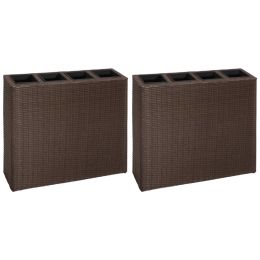 Garden Raised Bed with 4 Pots 2 pcs Poly Rattan Brown - Brown