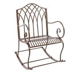 Outdoor Rocking Chair Black Wrought Iron Porch Patio Rocker Metal Extra Wide - Dark Brown