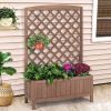 Wooden Planter Box Raised Garden Bed With Trellis - Brown - Wood