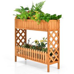 2-Tier Raised Garden Bed Elevated Wood Planter Box for Vegetable Flower Herb - Natural - Fir Wood