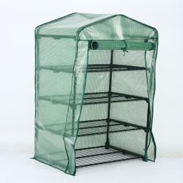 4 Tier Mini Greenhouse with PE Cover and Roll-Up Zipper Door; 26.97Lx19.29Wx62.99''H Small Garden Green House ; Indoor Outdoor Portable Gardening Gree
