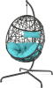 Hanging Egg Chair Outdoor Indoor Patio Swing Chair with UV Resistant Cushion Wicker Rattan Hammock Basket Chair with Stand (Turqoise) - Blue