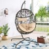 Hanging Egg Chair Outdoor Indoor Patio Swing Chair with UV Resistant Cushion Wicker Rattan Hammock Basket Chair with Stand (Turqoise) - Beige