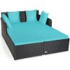 Spacious Outdoor Rattan Daybed with Upholstered Cushion - Turquoise