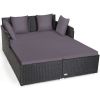 Spacious Outdoor Rattan Daybed with Upholstered Cushion - gray