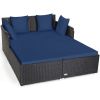 Spacious Outdoor Rattan Daybed with Upholstered Cushion - Navy