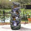 Outdoor Fountain 40inches Poly-resin Rock Water Fountain with LED Lights - 40inches