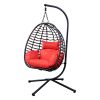 Outdoor Rattan Hanging Oval Egg Chair in Stock - Red