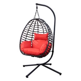 Outdoor Rattan Hanging Oval Egg Chair in Stock - Red