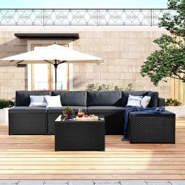 6-Piece Outdoor Furniture Set with PE Rattan Wicker, Patio Garden Sectional Sofa Chair, removable cushions - Gray