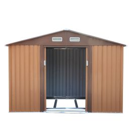 6.3' x 9.1' Outdoor Backyard Garden Metal Storage Shed for Utility Tool Storage - coffee