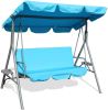 Outdoor 2-Seat Swing with Teapoy Weather Resistant Canopy Powder Coated Steel Frame Patio Swinging Hammock with  Stand and Removable Cushion - bule
