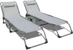 Set of 2 Outdoor Chaise Lounge with Detachable Pocket and Pillow;  Portable Adjustable Patio Sun Lounge Chair for Garden; Beach;  Sunbathing - grey
