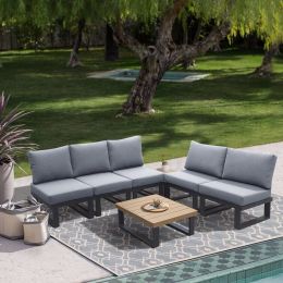 Aluminum Outdoor Patio Furniture Set;  Modern Patio Conversation Set of 7;  Outdoor Sectional Metal Sofa with 5 Inch Cushion and Coffee Table for Balc
