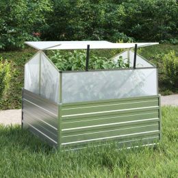 Garden Raised Bed with Greenhouse 39.4"x39.4"x33.5" Silver - Silver