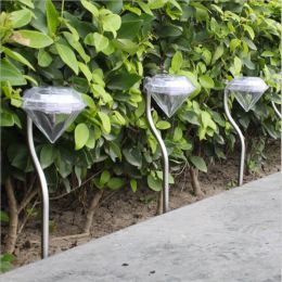 Stainless Steel Solar Garden Lights Outdoor, Color Changing Diamond - Silver