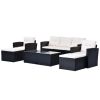 6-piece All-Weather Wicker PE rattan Patio Outdoor Dining Conversation Sectional Set with coffee table, wicker sofas, ottomans, removable cushions - B