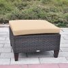 Outdoor Patio Furniture Wicker Ottoman Seat with Cushion;  All Weather Foot Rest Stool Coffee Table;  Easy to Assemble - Khaki