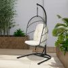 Hanging Wicker Egg Chair with Stand and Cushion - beige