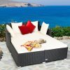 Spacious Outdoor Rattan Daybed with Upholstered Cushion - White
