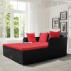 Spacious Outdoor Rattan Daybed with Upholstered Cushion - Red
