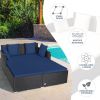Spacious Outdoor Rattan Daybed with Upholstered Cushion - Navy
