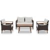 4-Piece Garden Furniture;  Patio Seating Set;  PE Rattan Outdoor Sofa Set;  Wood Table and Legs;  Brown and Beige - Beige