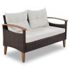 4-Piece Garden Furniture;  Patio Seating Set;  PE Rattan Outdoor Sofa Set;  Wood Table and Legs;  Brown and Beige - Beige