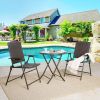 Outdoor 3 Pieces Wicker Folding Bistro Set;  Balcony Table and Chairs Sets;  Garden Backyard Furniture - 3 piece