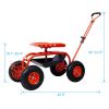 Rolling Garden Scooter Garden Cart Seat with Wheels and Tool Tray; 360 Swivel Seat; Red - as Pic