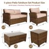 5 Pieces Patio Furniture Set Outdoor Conversation Furniture Sets with Glass Tables Soft Cushion Sectional Sofa Sets PE Rattan Chairs for Bistro Garden
