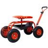 Rolling Garden Scooter Garden Cart Seat with Wheels and Tool Tray; 360 Swivel Seat; Red - as Pic