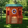 Eco-friendly Outdoor Wooden 4-in-1 Game House for kids garden playhouse with different games on every surface; Solid wood; 61.4"Lx45.98'Wx64.17H - as