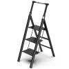 DATION 3 Step Ladder;  Retractable Handgrip Folding Step Stool with Anti-Slip Wide Pedal;  Aluminum Stool Ladders 3 Steps;  300lbs Safety Household La